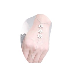Yheakne Boho Flower Finger Bracelet Silver Ring Wrist Bracelet Vintage Slave Bracelet Minimalist Ring Chain Bracelet Hand Jewellery for Women and Girls Gifts (Silver), Metal