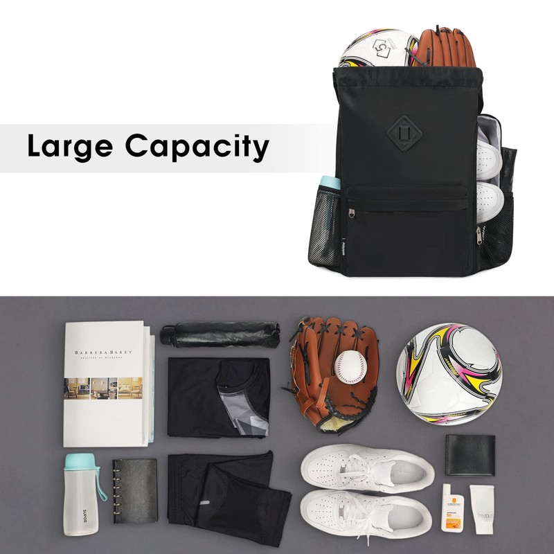 WANDF Drawstring Backpack Sports Gym Bag with Shoes Compartment, Water-Resistant