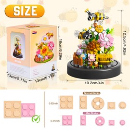 HGRGHH Flower Building Blocks Set, 588 Pieces Bee Flowers Micro Mini Building Block Set, Flowers Insects Clamping Blocks with Dustproof Dome and Base, Gift for Girls from 6 Years and Adults