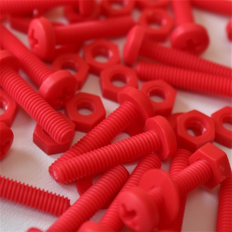 20 x Phillips Pan Head Screws Red Plastic Nuts &