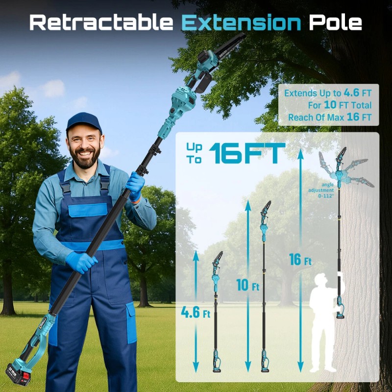 Seesii 2-IN-1 Cordless Pole Saw & Mini Chainsaw 6 inch