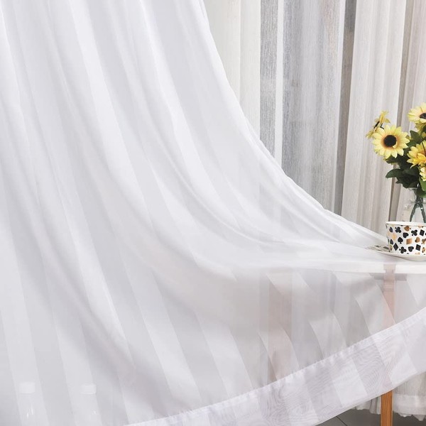 Megachest a pair of sheer Iris stripe pattern voile curtain