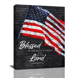 American Flag Wall Art Retro American Flag Pictures Wall Decor Old Vintage Blessed Nation Canvas Painting Art Patriotic Artwork Framed for Bedroom Living Room Office 12"x16"