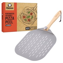 Chef Pomodoro Aluminum Metal Pizza Peel with Foldable Wood Handle for Easy Storage, Pizza Spatula, Gourmet Luxury Pizza Paddle for Baking Homemade Pizza Bread (16 inch)