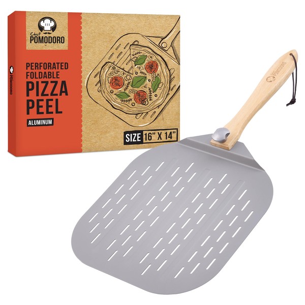 Chef Pomodoro Aluminum Metal Pizza Peel with Foldable Wood Handle