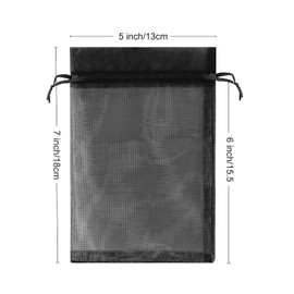 100Pcs Bolsas de Organza, 13*18cm/5''*7'' Bolsas Blancas para Regalos de Boda con Cordón, Bolsas de Regalo para Joyería Bolsas de Malla para Caramelos para Navidad, Festival, Fiesta de Boda (Negro)