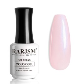 RARJSM Nude Pink Gel Nail Polish with Blue Pearl Shell Glitter Clear Sheer Light Purple Pink Shimmer Gel Polish 15ml UV LED Soak Off Transparent Skin Color Home Salon French Manicure Curing Requires