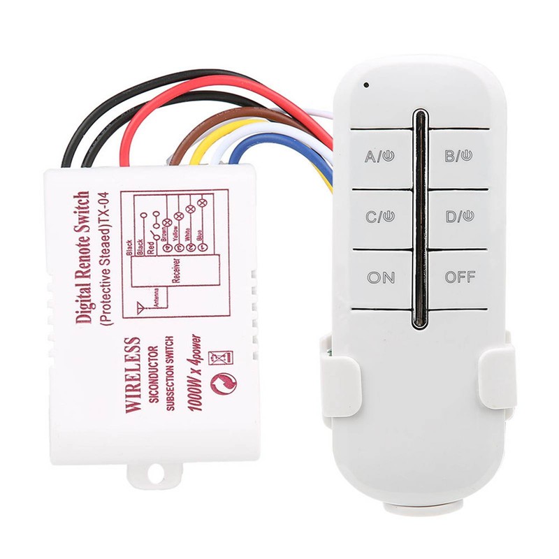 ON/OFF AC180-240V Wireless Receiver Lamp Light RF Remote Control Switch(4Way