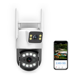 SECUEYE 4MP Dual Lens Camera WiFi 2.4Ghz 5Ghz Pan/Tilt/Zoom Auto Tracking Human Detection Color Night Outdoor Security IP65 Waterproof 24/7 Recording