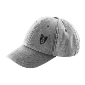THE HOUSE OF DOG: Border Collie Owner Gift. Distressed Vintage Washed 100% Heavyweight Brushed Cotton Embroidered 6 Panel Low Profile Baseball Cap. Grey