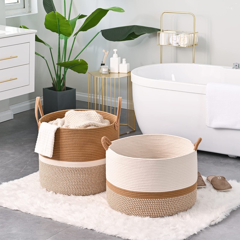 KAKAMAY Large Blanket Basket (20"x13"),Woven Baskets for storage Baby Laundry
