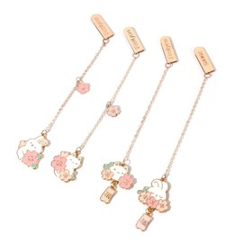 Leadigol 4 Pieces Rabbit Bookmark,Metal Flower Bookmark Set,Cute Unique Bookmarks with Chain,for Book Lovers Friends Readers Graduation Gifts