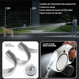 5M Correa Retráctil para Perro,Correa Retráctil para Perros con 2 Rolls Bolsas de Basura y Dispensador de Bolsas,Freno con Una Sola Mano,para Perros d