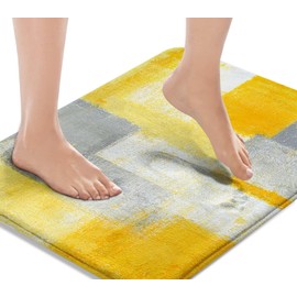 Britimes Bath Mat for Bathroom, No Silp Yellow Gray Abstract Graffiti Geometric Floor Rug Carpets Floor Mat Decorations 18x30 Inches for Kitchen Bathroom