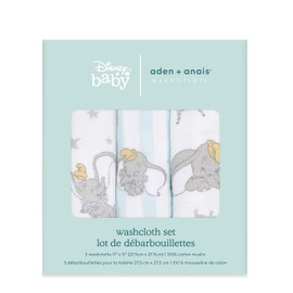 aden + anais essentials Washcloth Set, Super Soft 100% Cotton Muslin, 27.5x27.5cm, 3 Pack, dumbo new heights
