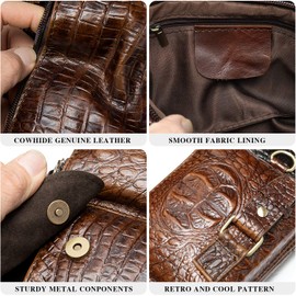 Mens Fanny Pack, Rugged Genuine Leather Waist Bags for Men Bumbag Waist Pack for Hands-free, Crocodile, Large