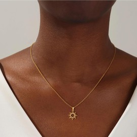 CHESKY Gold Pendant Necklace for Women, 14K Gold Filled Dainty Sun Necklace for Women Cute Minimalist Gold Sunflower Drop Chain Choker Necklace Simple Gold Charm Necklace Jewelry Gifts for Women