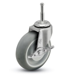 Shepherd Regent Series 3" Diameter Monotech Wheel Swivel Caster with Side Brake, 5/16" Diameter x 1-1/2" Length Grip Neck Stem, 120 lbs Capacity, Zinc Finish