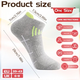 Zuimei Women's 6 Pairs No Show Ankle Socks, Classic, Black, Blue, Gray, Purple, Size Women (4-9 UK), Cotton/Polyester/Spandex, Running, Toe Socks