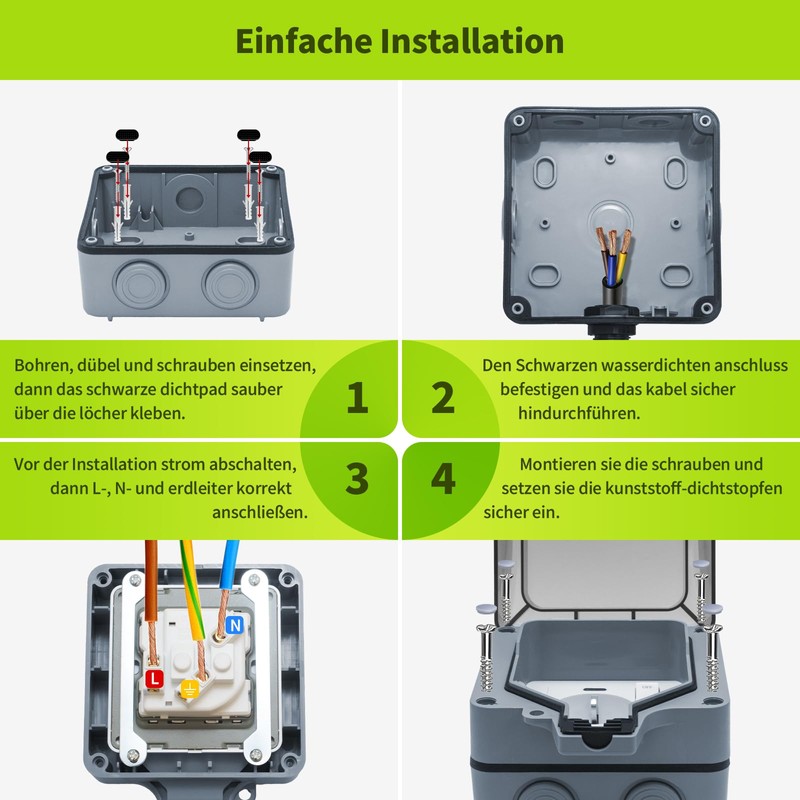 Vonsera Outdoor Socket Waterproof IP66, Outdoor Socket Waterproof with Switch