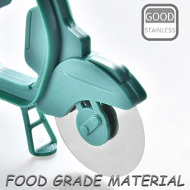 KASESSS Motorcycle Pizza Cutter, Funny Stainless Steel Plastic Pizza Roller, Pizza Cutter with Dual Sharp Cutting Wheel & Stand, Novelty Pizza Cutter, Pizza Roller Funny Kitchen Helper, Green