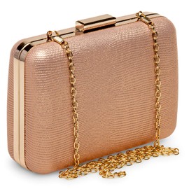 Caspar TA529 Elegant Women's Snake Skin Box Clutch Bag Evening Bag, Rose Gold