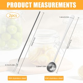 2PCS Pickle Fork and Olive Spoon, Stainless Steel Long Olive Fork 2 Prong (8.6") with Olive Spoons with Drain Hole (7.5") for the Jar for Onion, Cucumber, Arugula
