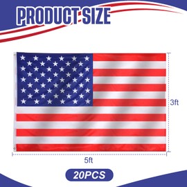 Tradder 20 Pieces 3x5 ft American US Flag Bulk, Waterproof USA Polyester Flag with Metal Grommets, Double Stitched and Fade Proof for Indoor and Outdoor, Independence Day Memorial Day and Labor Day