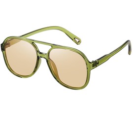 Onrtry Retro Polarized Aviator Sunglasses for Women Men Classic 70s Vintage Trendy Square Sun Glasses Shades(Olive Green/Brown)