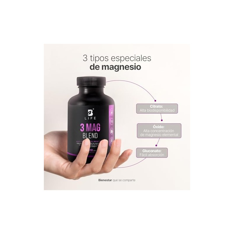 B Life Citrato, Óxido y Gluconato de Magnesio 500 mg