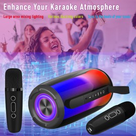 Karaoke Machine for Adult Kids, Waterproof Wireless Portable Bluetooth Speaker with 2 Wireless Microphones,10W Stereo Loud Singing Player System for Birthday Party, TWS/TF/AUX/USB