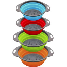 QiMH Juego de 4 coladores y coladores plegables, 2 unidades, 4 cuartos de galón (1 galón) y 2 unidades de 2 cuartos (0.5 galones), base de plástico re