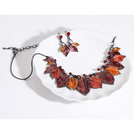 AMYJANE Vintage Statement Jewelry Set - Spring Leaf Flower Floral Plant Necklace Earring Set Crystal Rhinestone Fashion Costume Jewelry for Women Prom Party Unique Gift, Copper, Cubic Zirconia