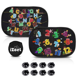 iZoeL Car Sun Shade for Baby Kids 2 Pack Static Cling Side Window Car 80GSM Rear Sunshades Universal with 8 Suction Cups and Storage Bag - Sun Glare and UV Rays Protection (ABC+123)