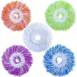5 PCS Colored Spin Mop Replacement Heads – Universal Microfiber Mop Refills for 360° Rotating Mops, Round Shape Standard Size, Washable & Durable Mop Heads for Wet & Dry Cleaning Floors