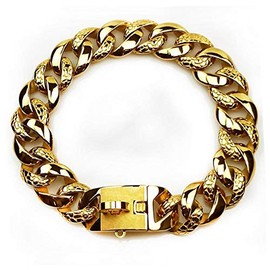 Arneses de Seguridad Collar de Perro Grande de Acero Inoxidable de 32 mm Correa Cadena de Oro Bulldog Pitbull de Gran Calidad-Collar de 32 mm_XL 32...