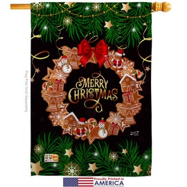 Angeleno Heritage Christmas Wreath Garden House Flags Kit Winter Santa Marry Xmas Present Reindeer Season Wintertime Snow Small Decorative Gift Yard Banner Made in USA 28 X 40