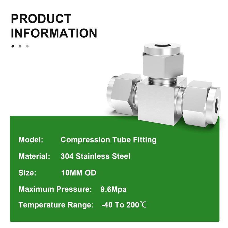 TAISHER 2 PCS 304 Stainless Steel Compression Tube Pipe Fitting
