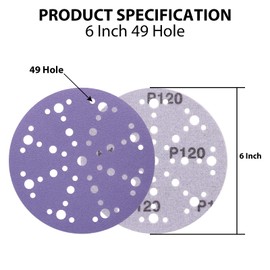6 Inch 49 Holes Ceramic Sanding Discs 120 Grit, Heavy-Duty Hook & Loop Film Backing Sandpaper Disc for Festool Sanders, Auto Sanding, 50 Pack