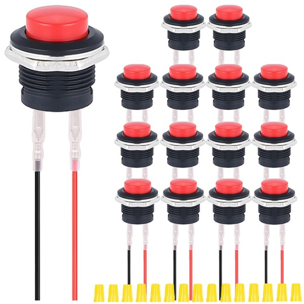 MKBKLLJY 15Pcs 15mm Red Momentary Push Button Switch SPST 1A