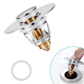 Sink Stopper, Bathroom Sink Drain Strainer with Hair Catcher, for 1.04’’~1.97’’ Drain Hole, Brass Universal Drain Cover, Pop Up Basin Plug