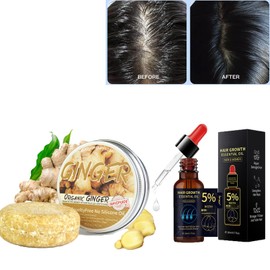 Ingwer Haarwuchs Shampoo Bar& Haarwachstum Ätherisches Öl, Ingwer Pflanze Shampoo Seife & Ätherisches Öl,Natürliches Bio Haarwuchsöl, Anti Haarausfall, Anti Haar Frizzing, Anti Schuppen &Anti-Juckreiz