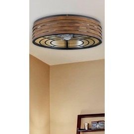 20'' Flush-Mount Ceiling Fan with Dimmable-Light and Memory Remote Control, Reversible-Motor, Perfect for Bedroom, Kitchen, Outdoor Gazebo, Patio, Low-Profile Woodern Walnut Design Cage