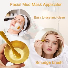Set de 12 Piezas para Estética Facial: 3 Cuencos Faciales Dorados, 3 Aplicadores de Mascarillas de Barro, 3 Brochas en Forma de Abanico, 3 Brochas Pla