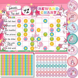 Reward Chart for Kids, Unicorn Magnetic Kids Behavior Chart, Pad with 26 Chore Charts, 2080 Star Stickers, 70 Incentive Stickers, Responsibility Chart for Kids Girls Toddlers, Kids Chore Chart, Pink