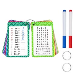 Frogetu 1 Pack of 13 Sheets 1 x 1 Flashcard Game for Children, Multi-Time Trainer for Children, Multi-Time Flashcard Set with 2 Marker Pens and Rings, Disposable Table for Playful Calculation