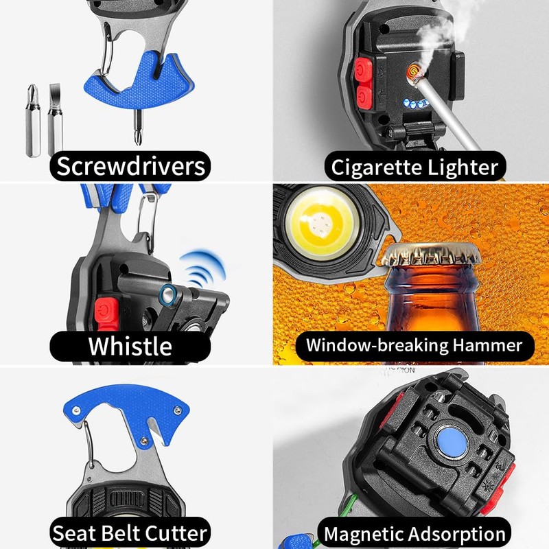 BY-J LED Small Flashlight Multitool, Rechargeable Keychain Light, COB Multi-Function