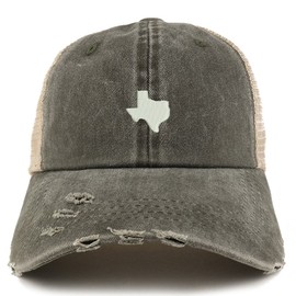 Trendy Apparel Shop Texas State Map Embroidered Frayed Bill Trucker Mesh Back Cap - Dark Grey