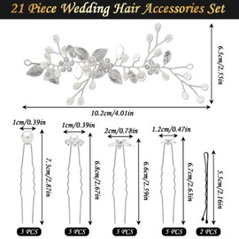 UZSUZZ Wedding Hair Accessories, Pack of 21 Bridal Hair Accessories, Crystal Flower, Hair Clip, Wedding Pearl, Hair Accessories, Wedding Silver for Brides, Bridesmaids, Women