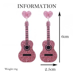 Guitar Earrings for Women,Glitter Pink Guitar Acrylic Dangle Earrings with Heart,Music Lovers Dangly Earrings Hypoallergenic,Retro Punk style Earrings